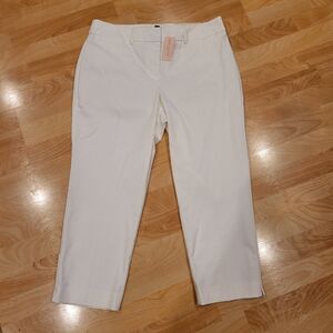 Ann Taylor Curvy Crop Length High Rise White Straight Leg Trousers Size 12P